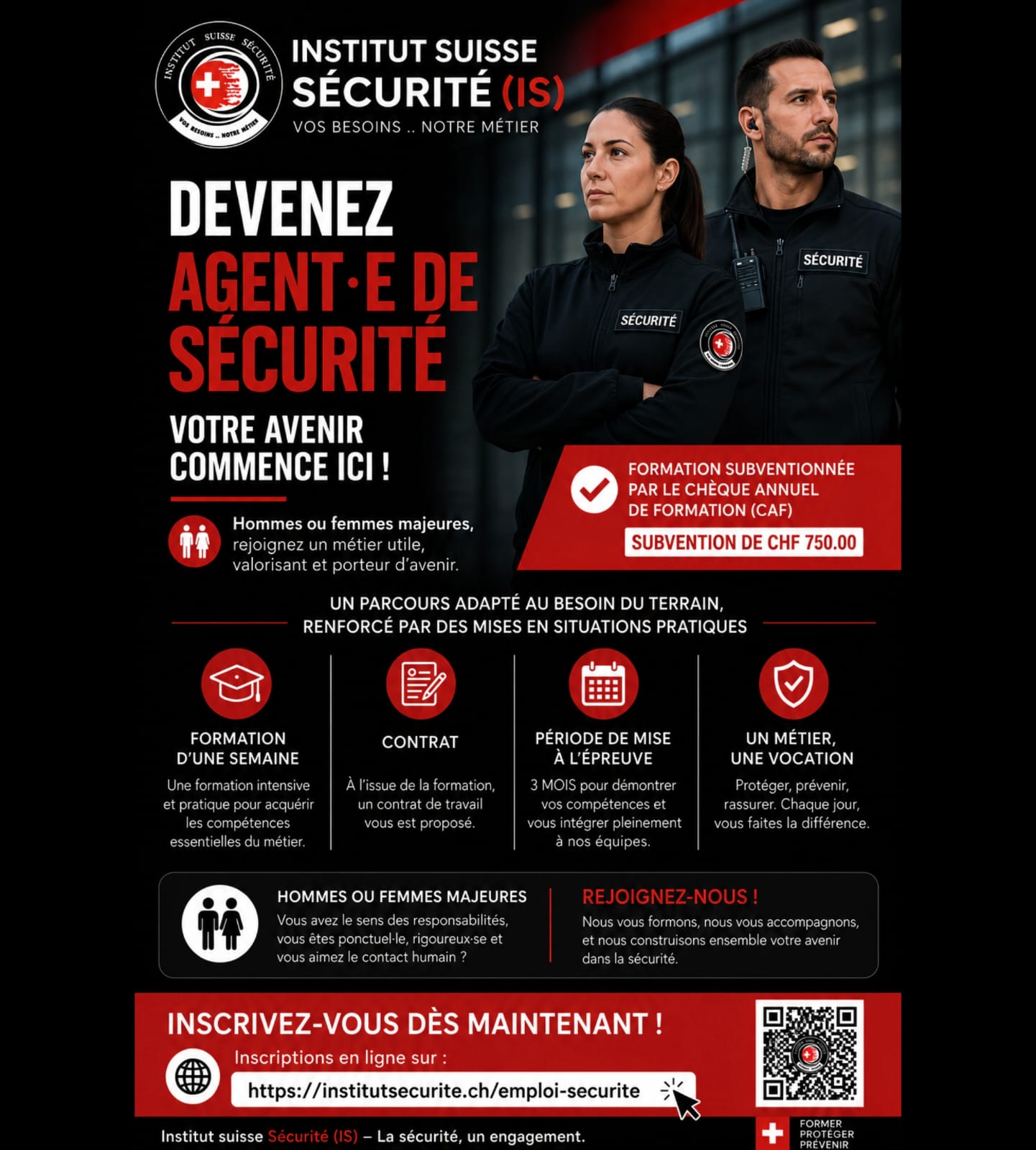 Devenez agent·e de sécurité — formation subventionnée CAF CHF 750